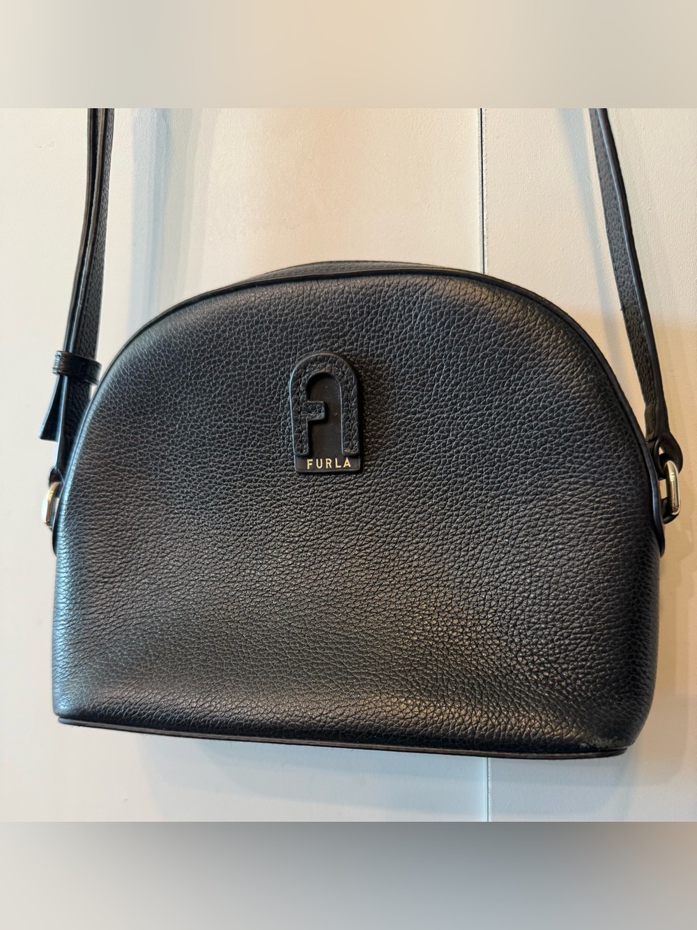 Furla Black Pebbled Leather Dome Crossbody
